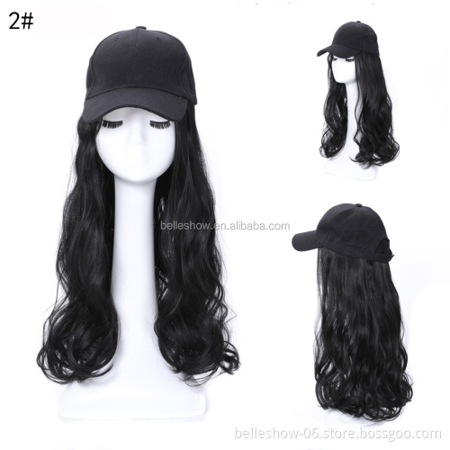 Hot sell baseball hat hair wig combination custom new design  synthetic hair with hat with black  wig